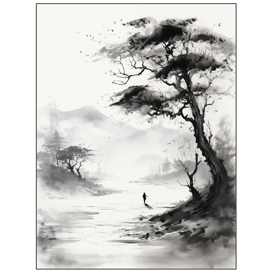 Sumi-e Poster – Solitude in the Mist