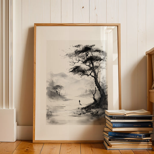 Sumi-e Poster – Solitude in the Mist